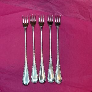 set of 5 Vintage Antique Silver Plated Oyster Forks - Wm A Rogers